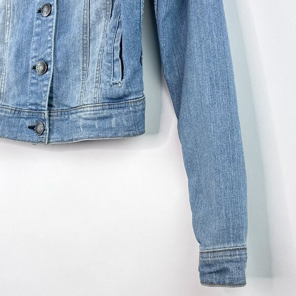 Celebrity Pink Jeans Cropped Denim Jacket Light Wash Distressed Jacket Size S - Picture 5 of 15